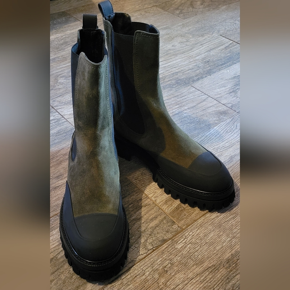 NAPOLEONI Chelsea Combat Boots Mid calf Mix Media Lug Soles Fairy Cottagecore